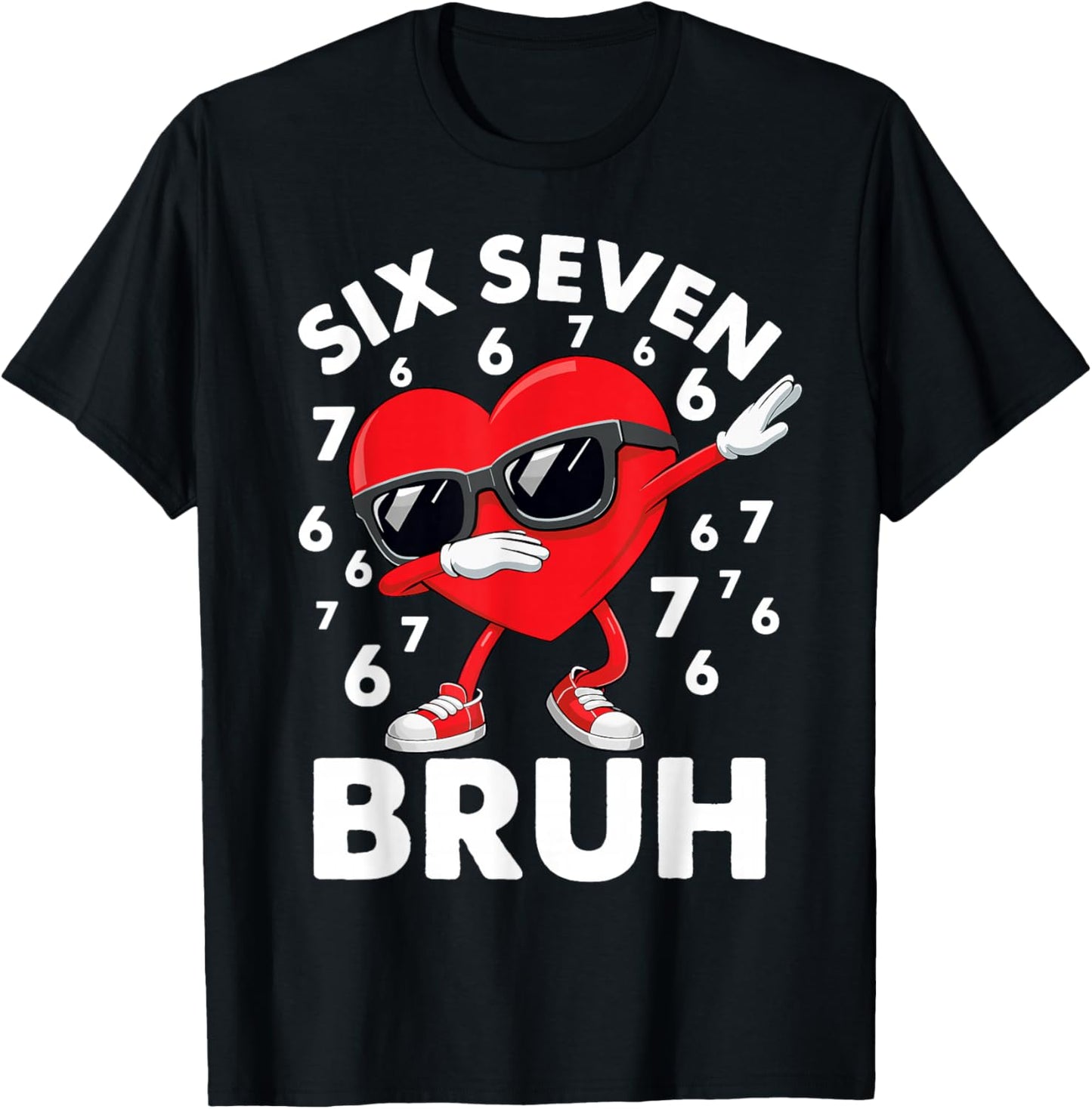67 Meme Dabbing Heart Valentine’s Day Six Seven Bruh Kids T-Shirt - T-Shirt | Black