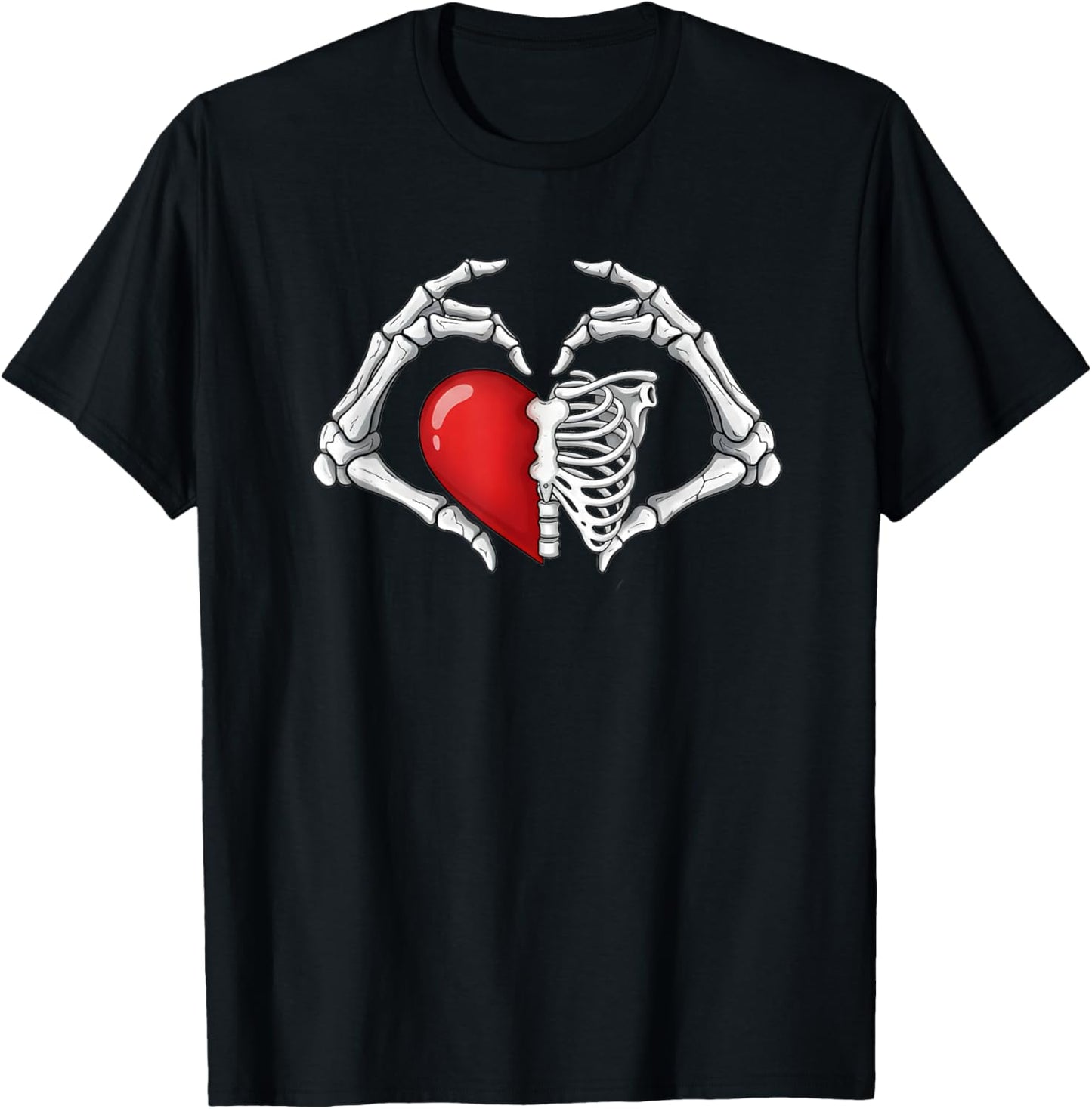 Valentine Skull Skeleton Hand Holding Red Heart Love Girls T-Shirt - T-Shirt | Black