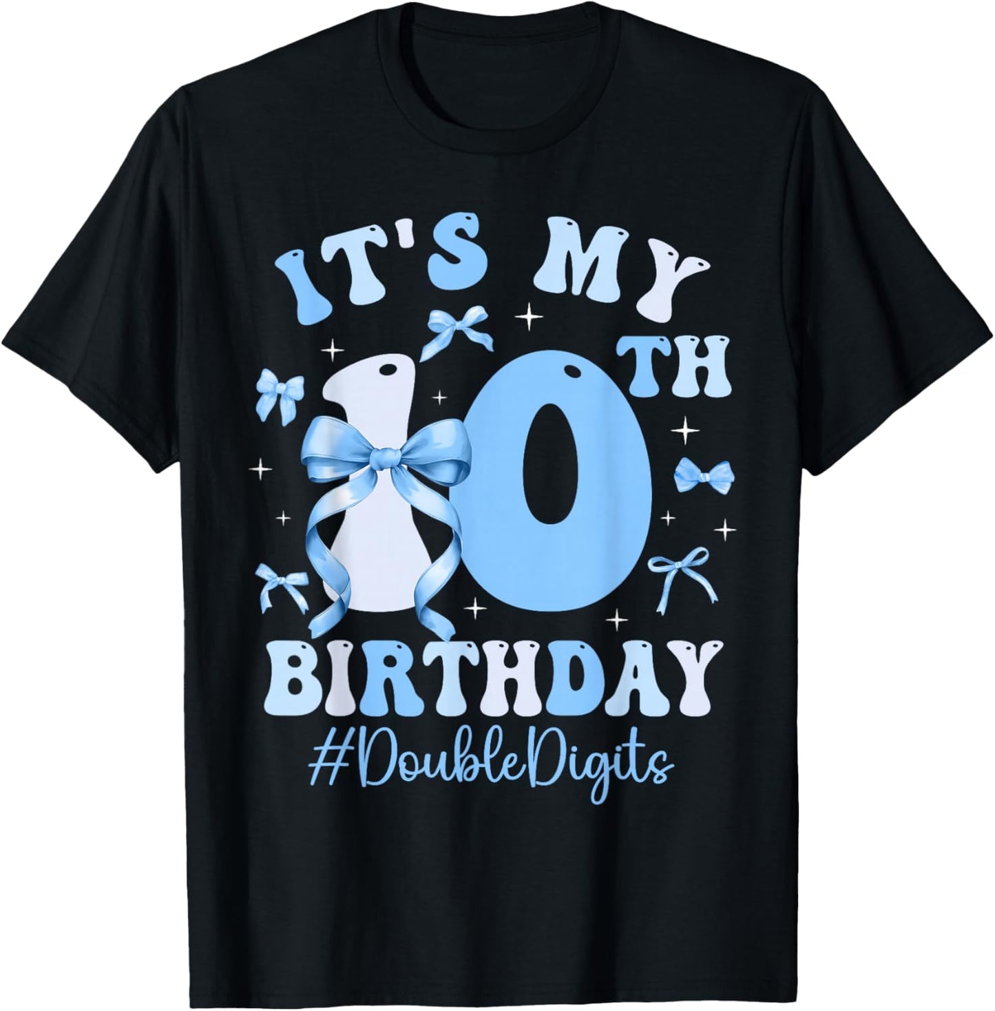 10 Year Old It's My 10th Birthday Girl Blue Coquette Bow T-Shirt - T-Shirt | Black