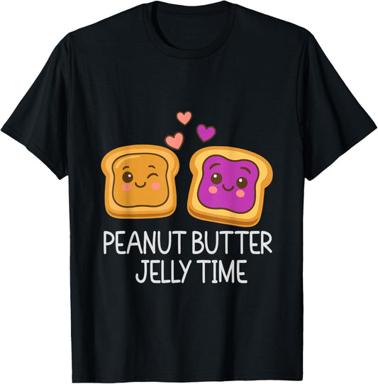 Cute Peanut Butter Jelly Time Kawaii Food Cartoon Humor T-Shirt - T-Shirt | Black