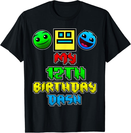 My 12th Birthday Dash Video Game Theme Kid 12 Party Geometry T-Shirt - T-Shirt | Black