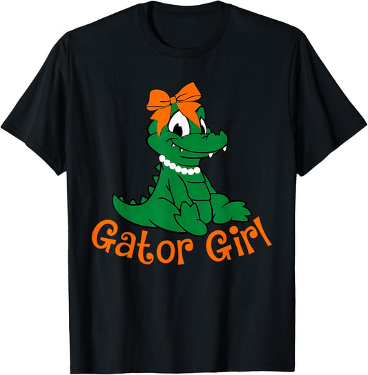 Gator Girl Cute Orange Bow Gator Women Girls Kids T-Shirt - T-Shirt | Black