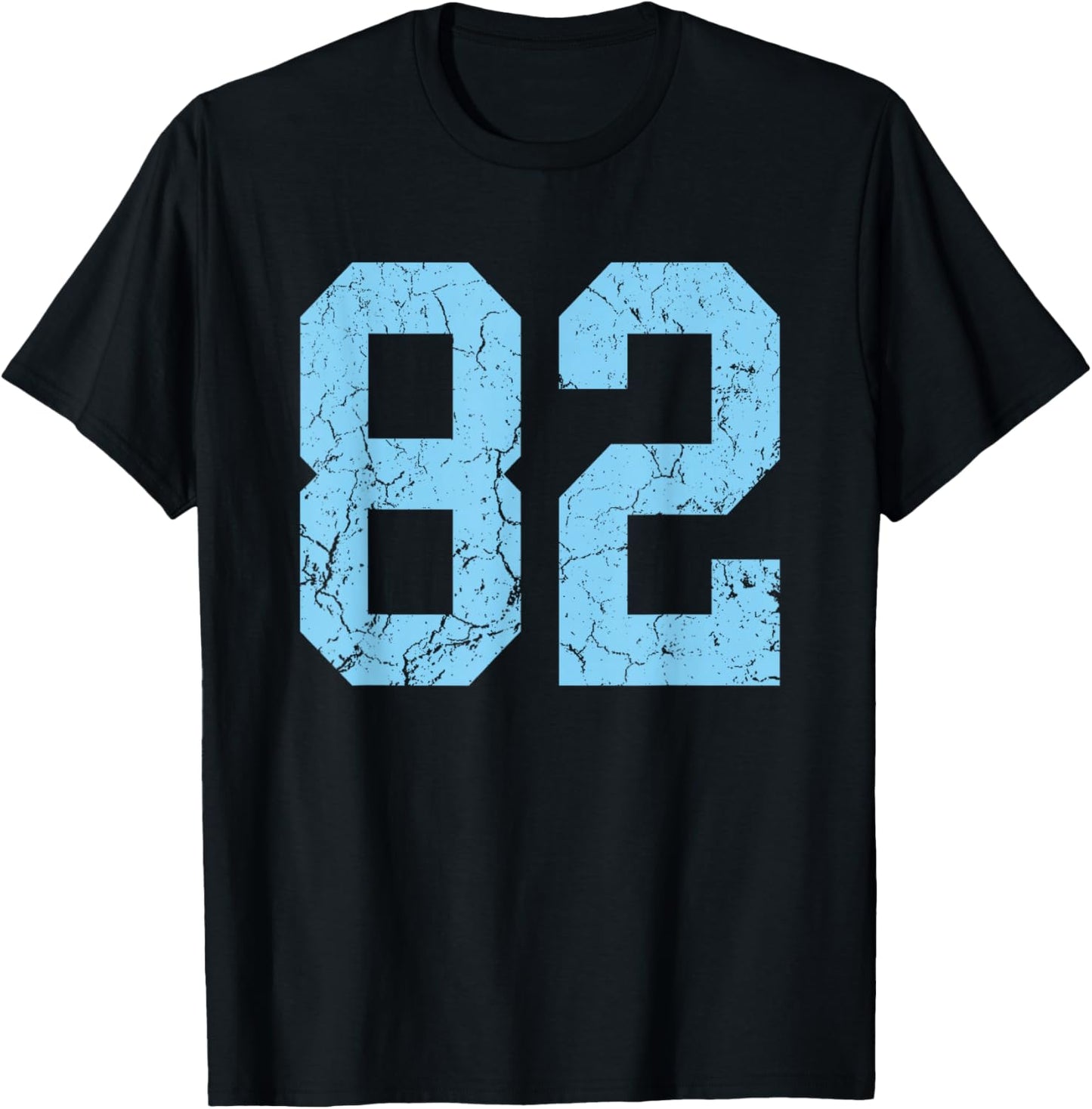 Distressed Baby Blue Number 82 Jersey Player Uniform #82 T-Shirt - T-Shirt | Black