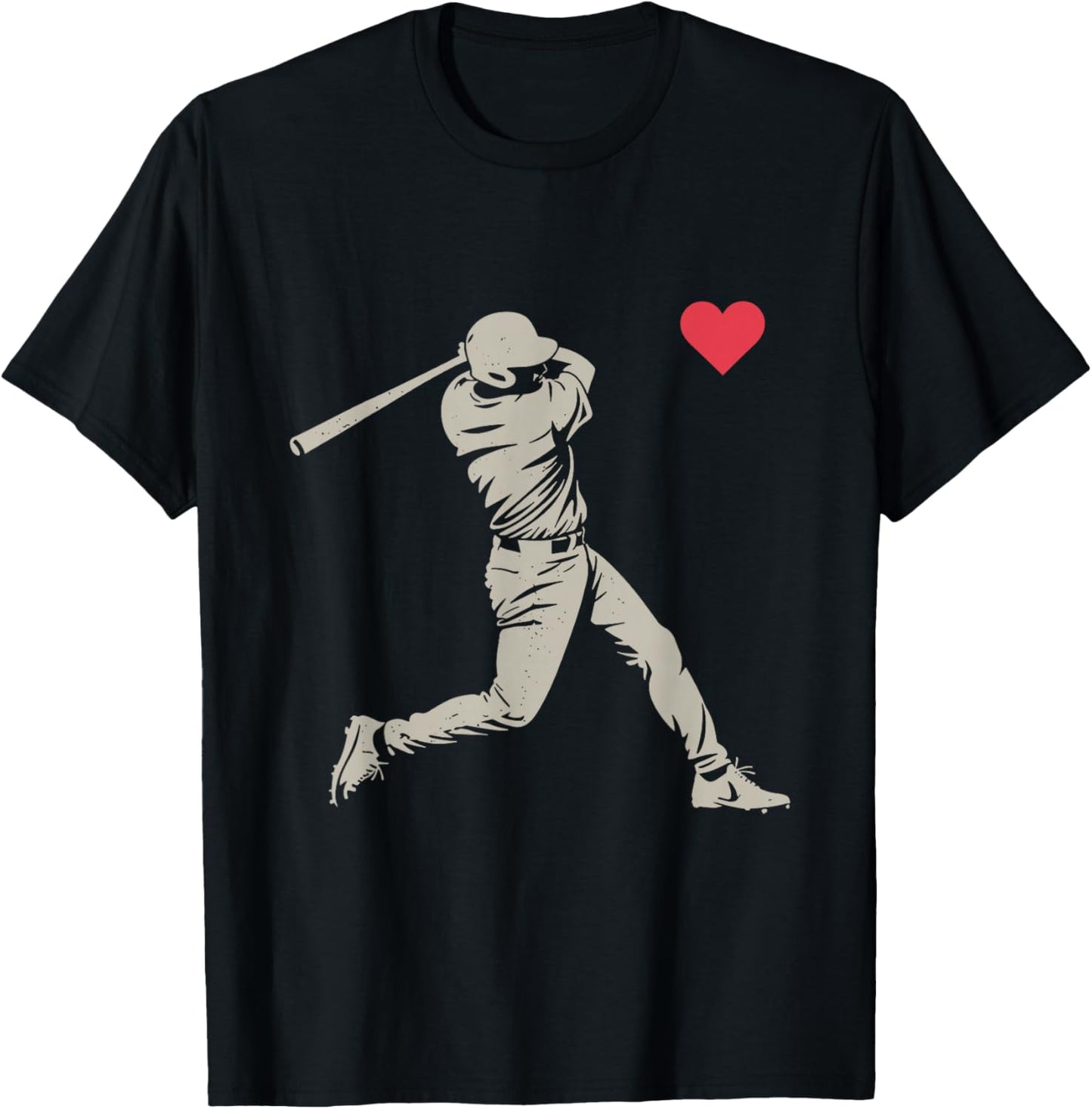 Valentines Day Baseball Batter Silhouette Heart Men Boy Kids T-Shirt - T-Shirt | Black