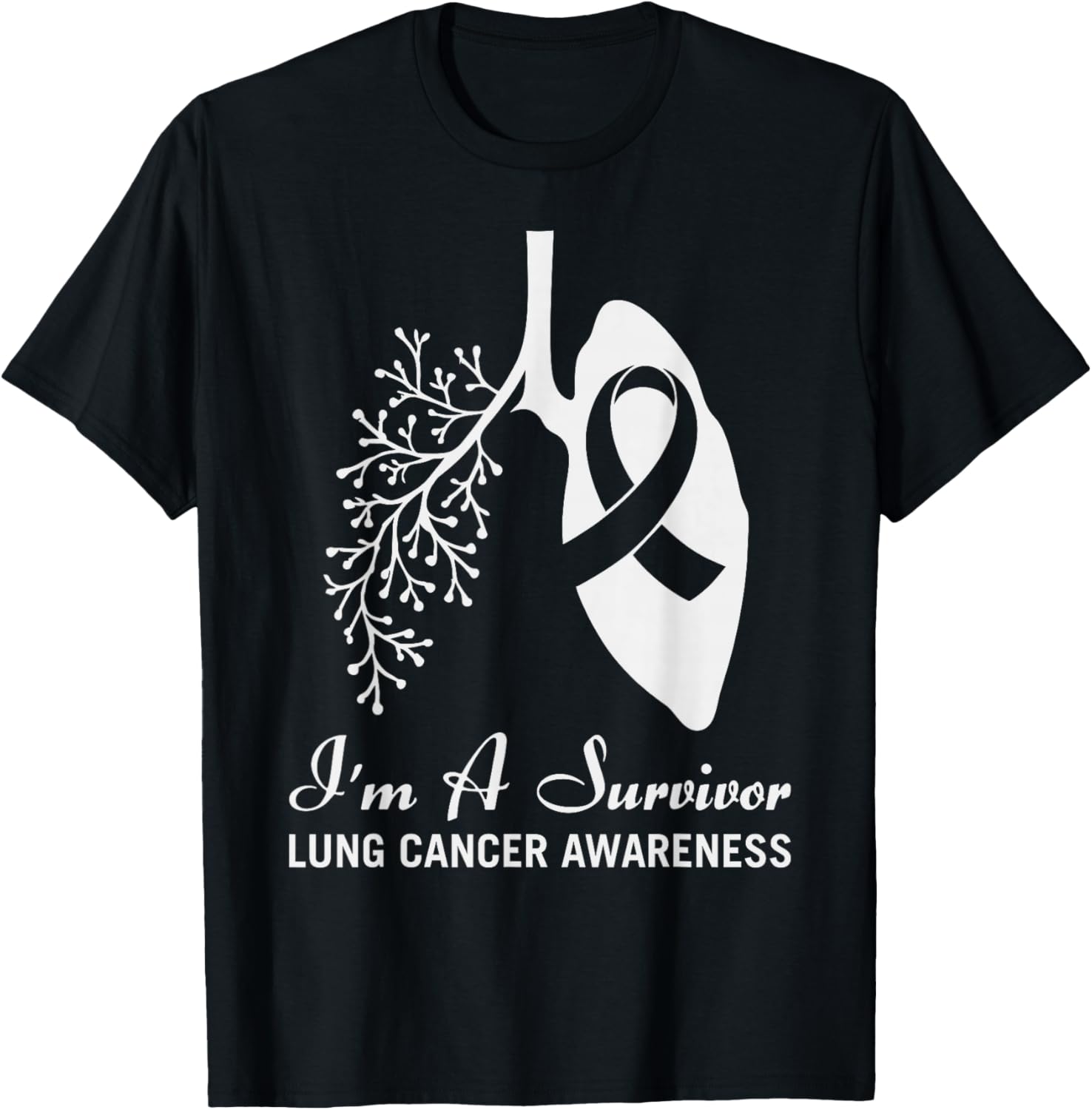 Survivor Lung Cancer Month Awareness White Ribbon Support T-Shirt - T-Shirt | Black