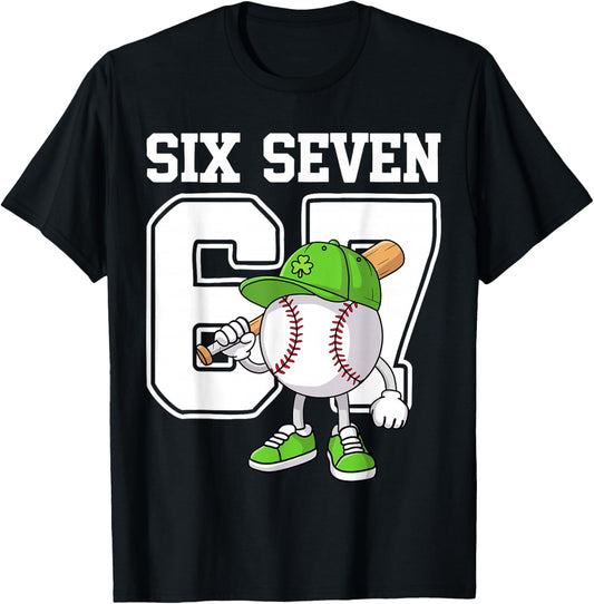 Boys St Patricks Day 67 Six Seven Baseball Ice Cream Drip T-Shirt - T-Shirt | Black