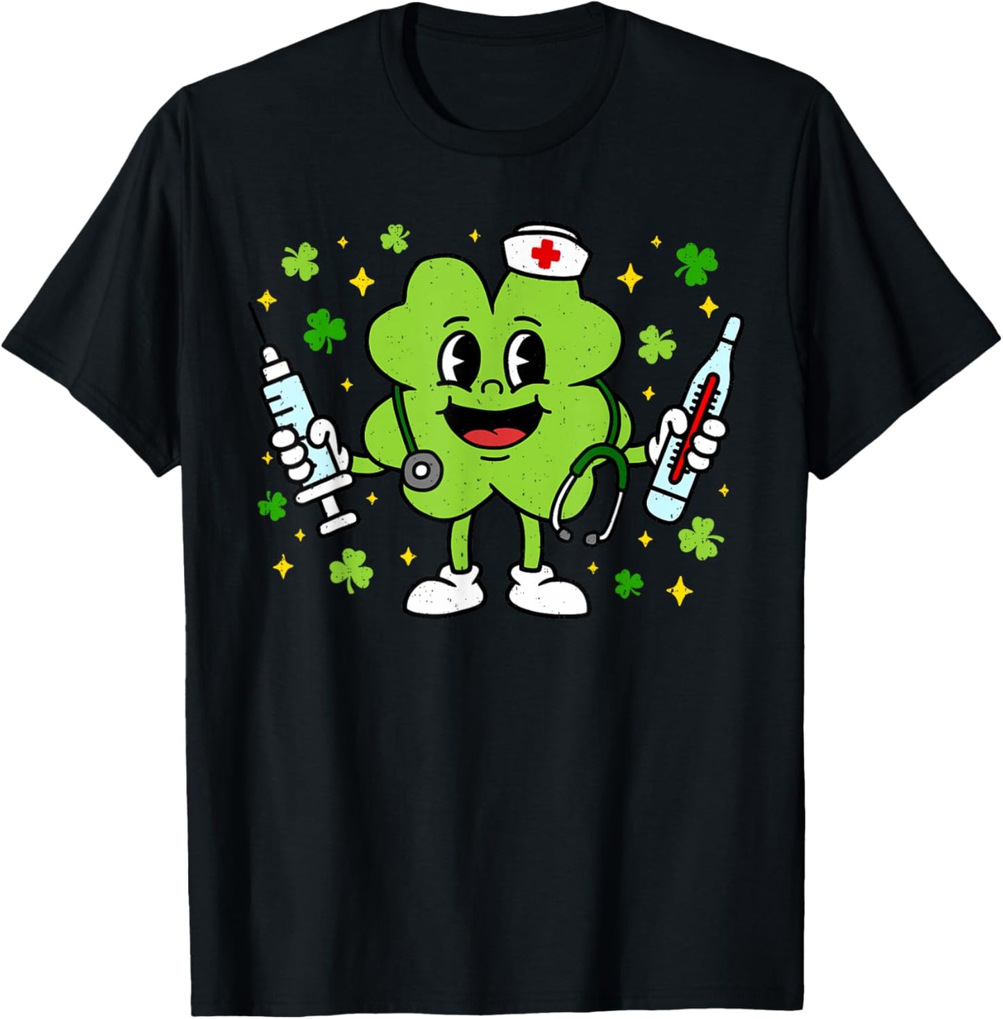 Nurse Shamrock St Patricks Day Saint Pattys Scrub Top Women T-Shirt - T-Shirt | Black