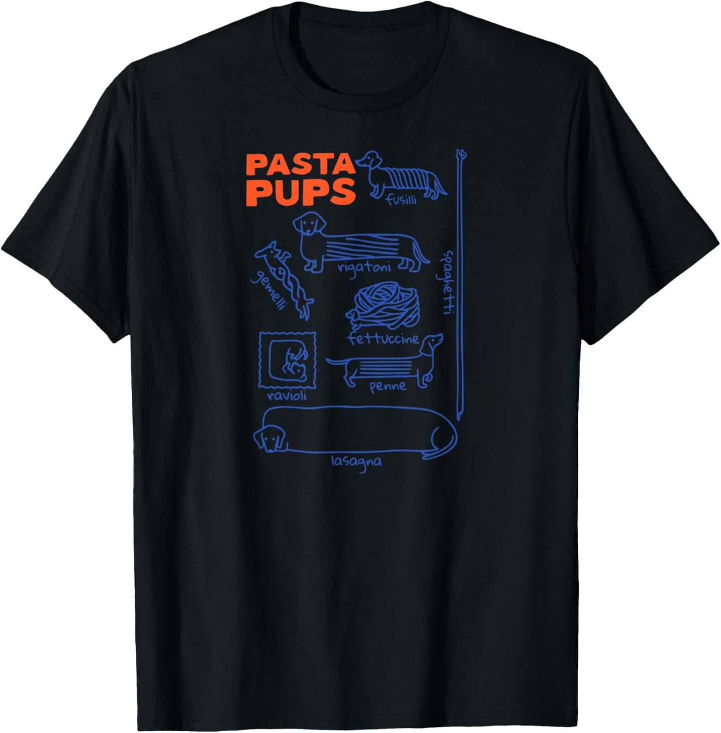 Pasta Pups Dog Funny Dachshund Wiener Dog Pasta Foodie Dog T-Shirt - T-Shirt | Black