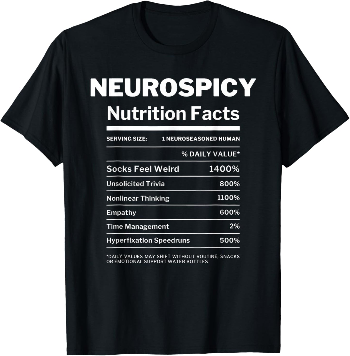 Neurospicy Nutrition Facts Autism Awareness Autistic Puzzle T-Shirt - T-Shirt | Black
