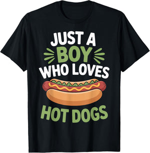 Hot Dog Enthusiast Just A Boy Who Loves Hot Dogs T-Shirt - T-Shirt | Black