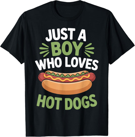 Hot Dog Enthusiast Just A Boy Who Loves Hot Dogs T-Shirt - T-Shirt | Black