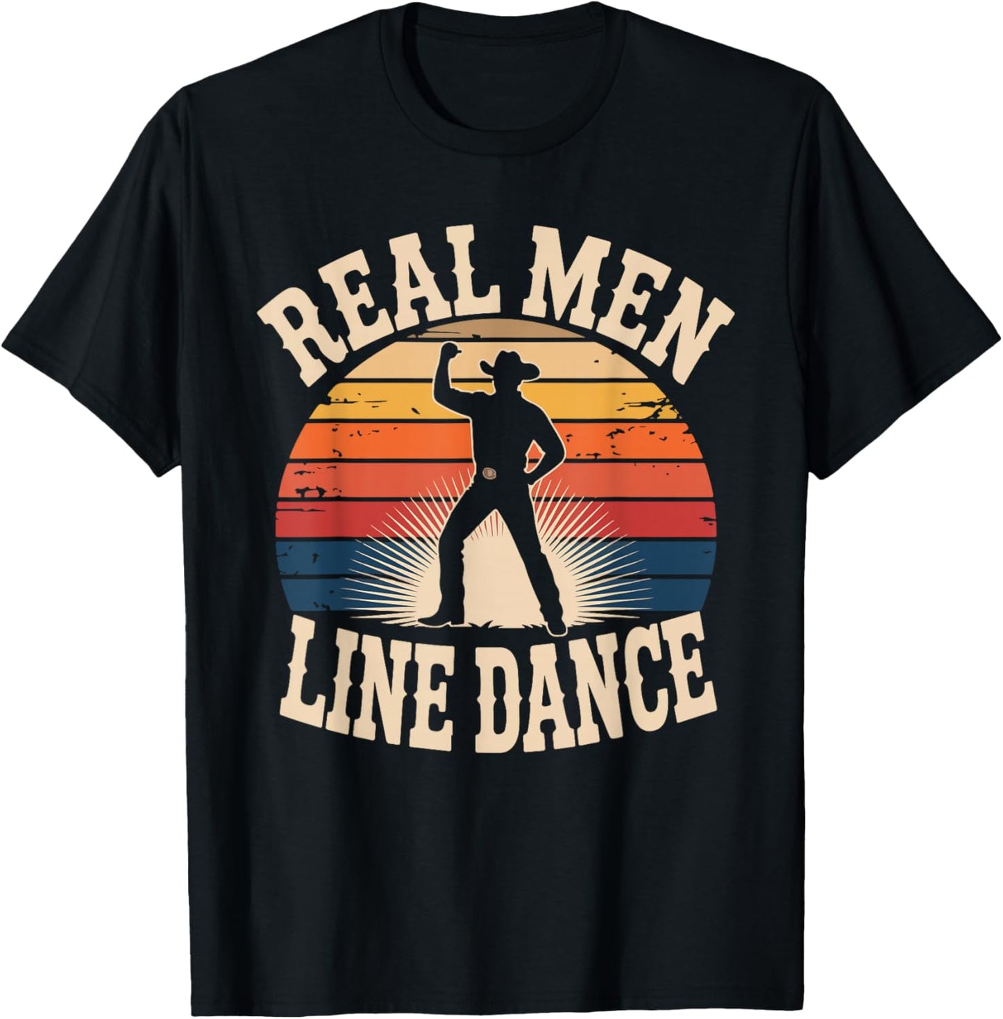Real Men Line Dance Vintage Western Style T-Shirt - T-Shirt | Black