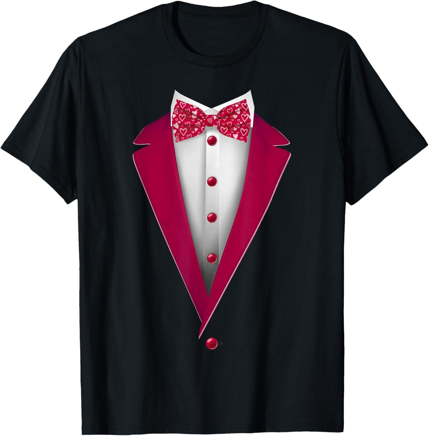 Tuxedo Bow Tie with Cute Hearts for Valentines Day T-Shirt - T-Shirt | Black