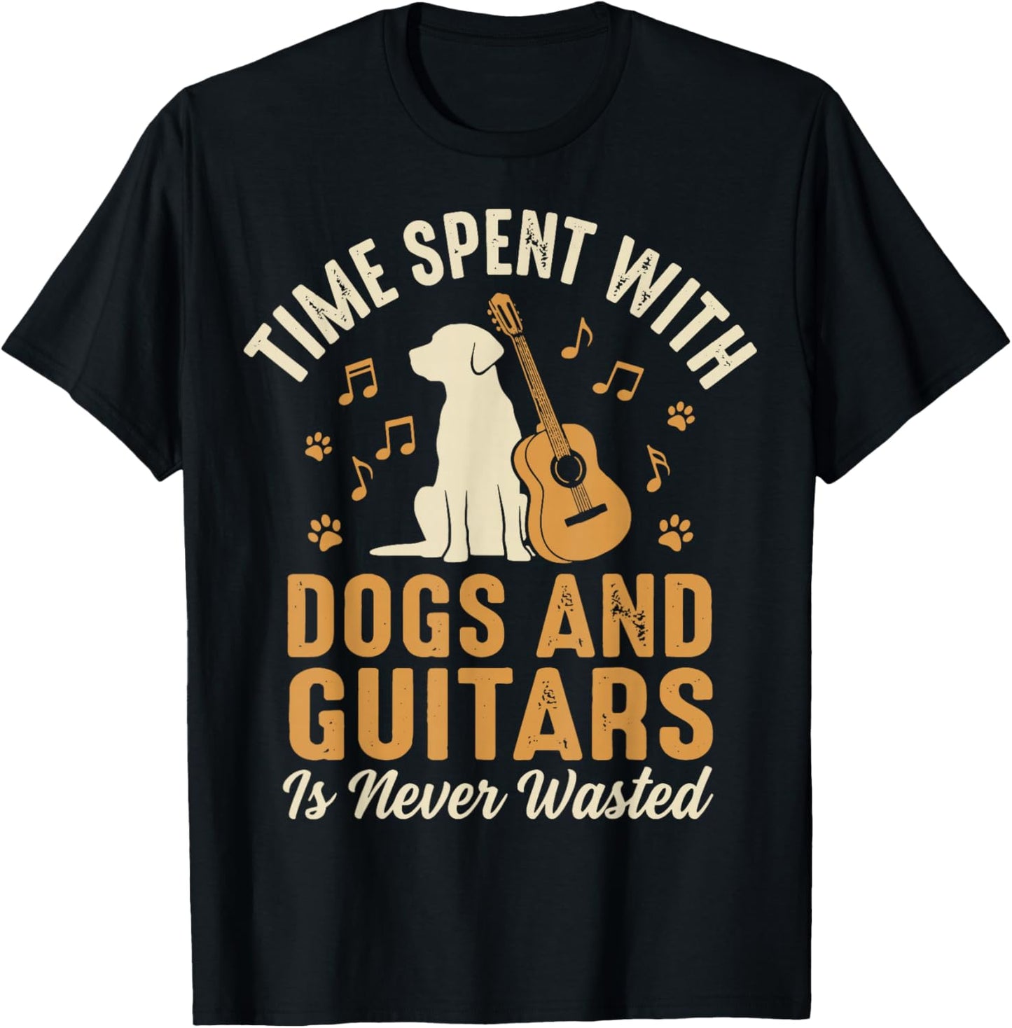 Time Spent with Dogs and Guitars is Never Wasted T-Shirt - T-Shirt | Black