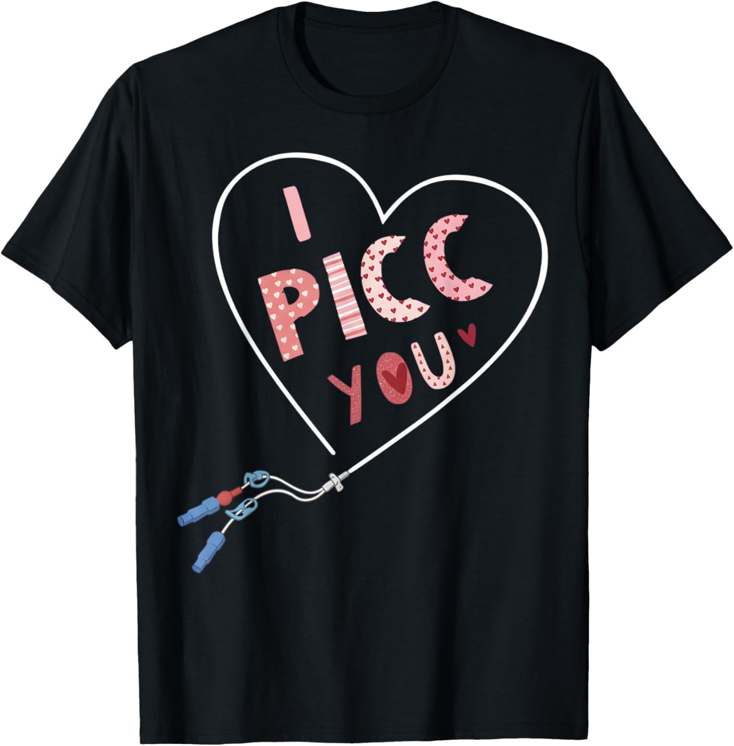 Picc Nurse Valentine S Day Cute Vday Heart Vat Team Vascular T-Shirt - T-Shirt | Black
