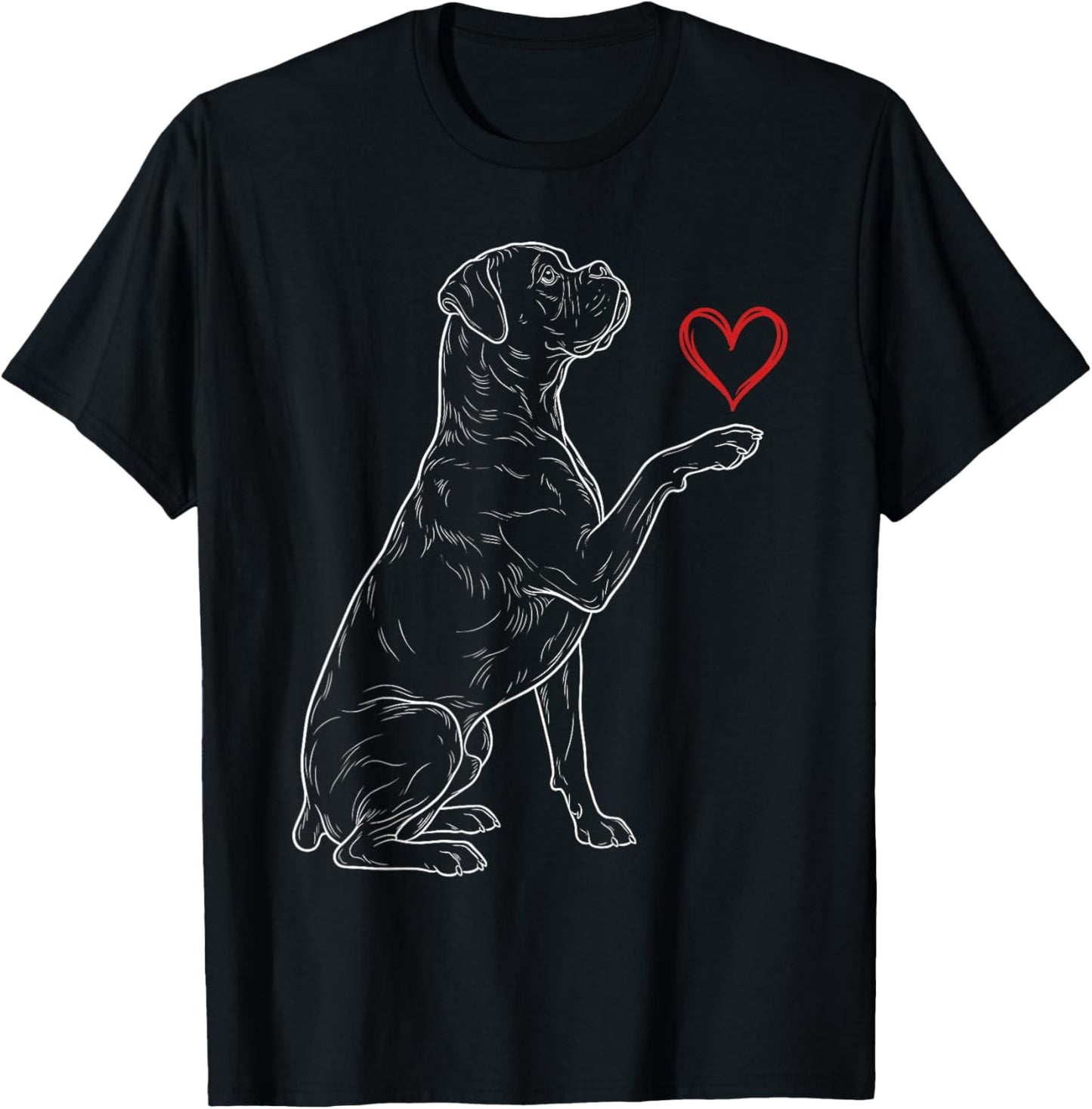 Boxer Lover Dog Art Boxer Holding Heart Valentines T-Shirt - T-Shirt | Black