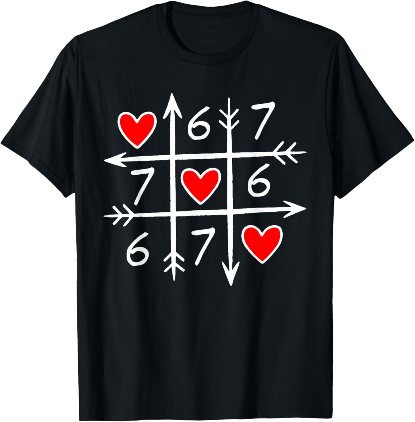 Funny 6 7 Meme Heart Gen Alpha Six Seven 67 Valentine’s Day T-Shirt - T-Shirt | Black