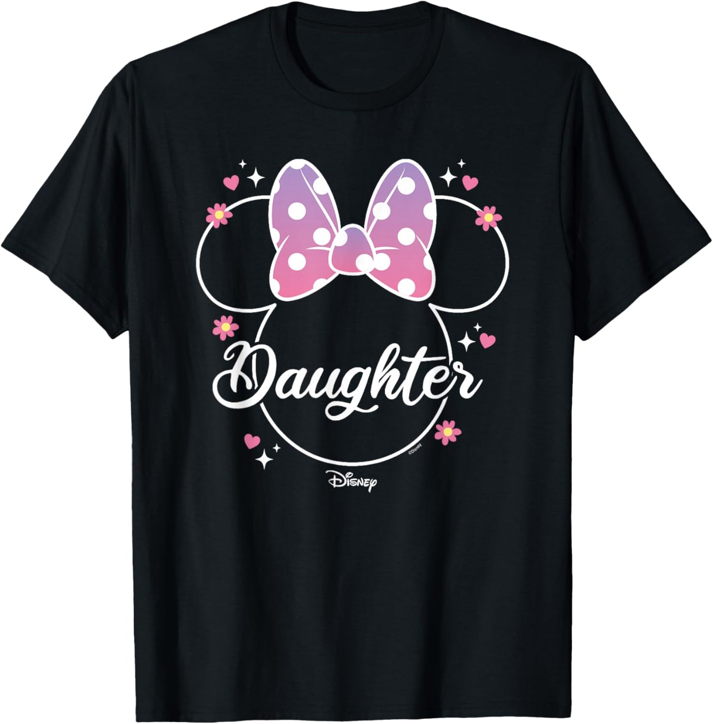 Disney Minnie Mouse Daughter Polka Dot Bow Floral T-Shirt - T-Shirt | Black