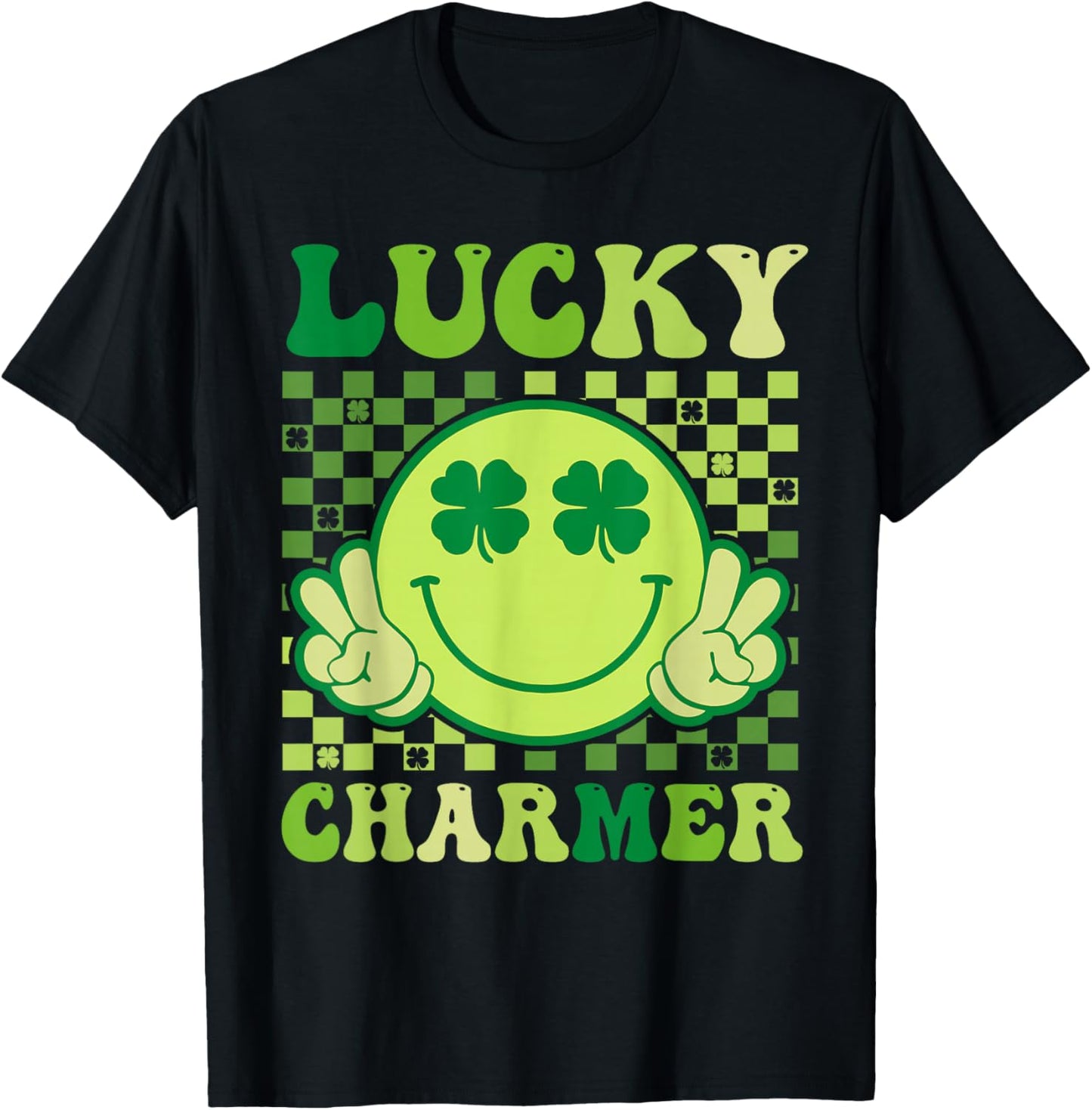 Lucky Charmer Retro Smile Face Shamrock St Patricks Day T-Shirt - T-Shirt | Black