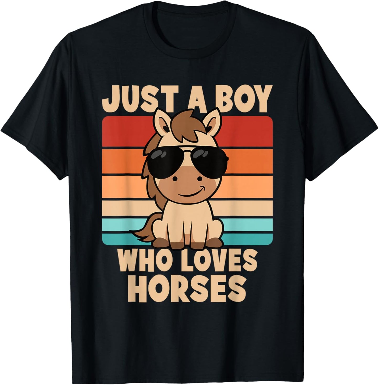 Just A Boy Who Loves Horses Funny Horseback Riding Kids Boys T-Shirt - T-Shirt | Black