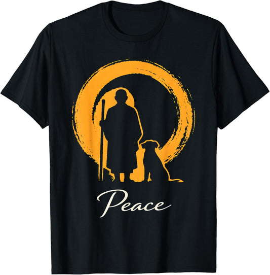 Minimalist Zen Art Walk for Peace Monks with Aloka Dog T-Shirt - T-Shirt | Black