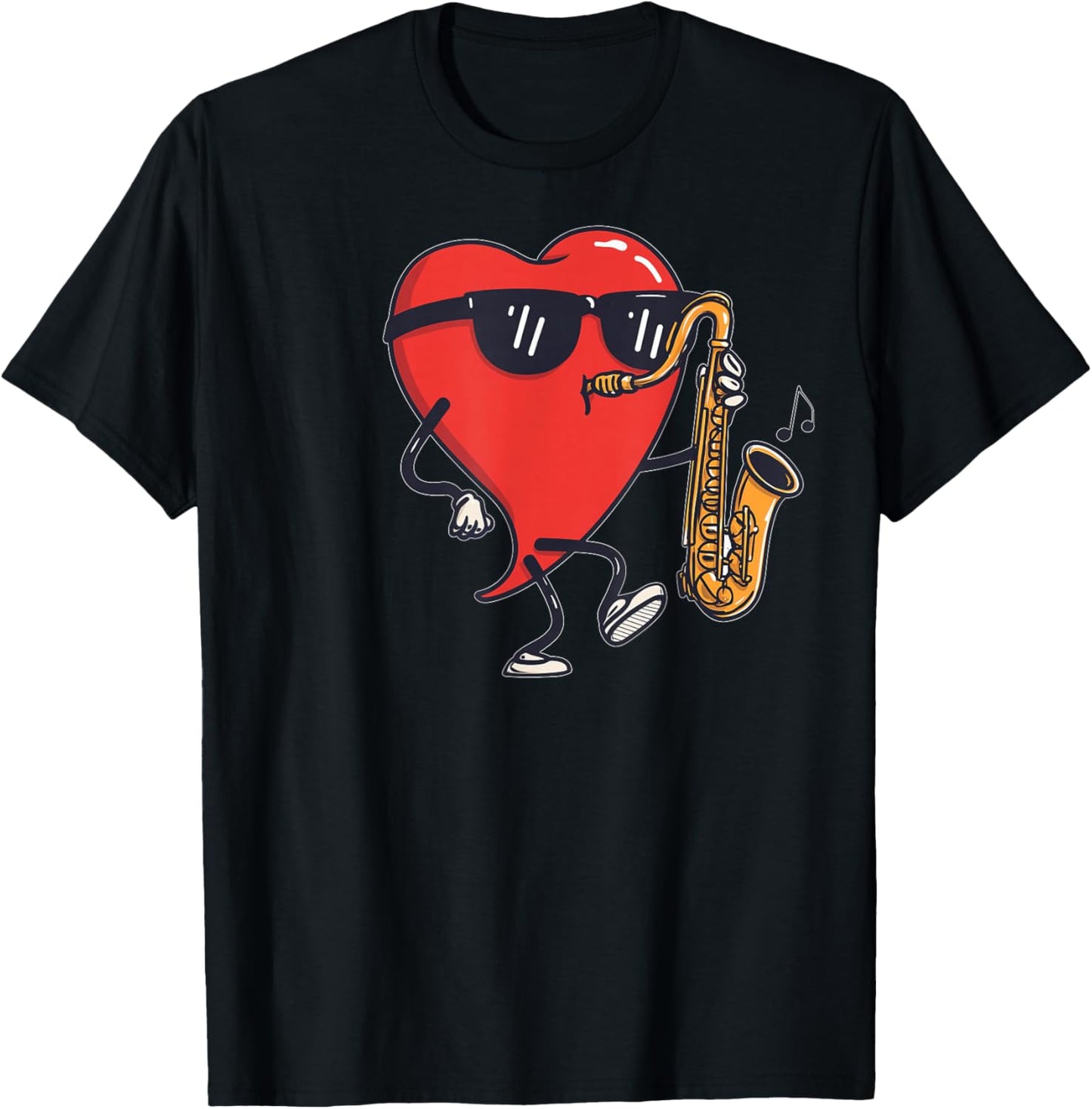 Saxophone Heart Player Saxist Sax Valentine's Day Sunglasses T-Shirt - T-Shirt | Black