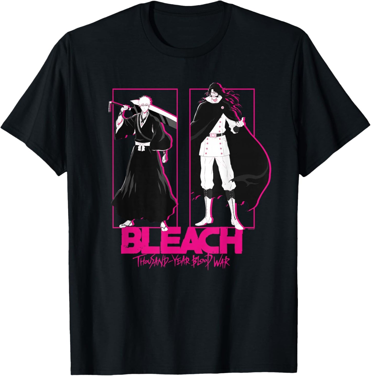 Bleach: TYBW Pink Outline Ichigo and Yhwach with Logo Anime T-Shirt - T-Shirt | Black