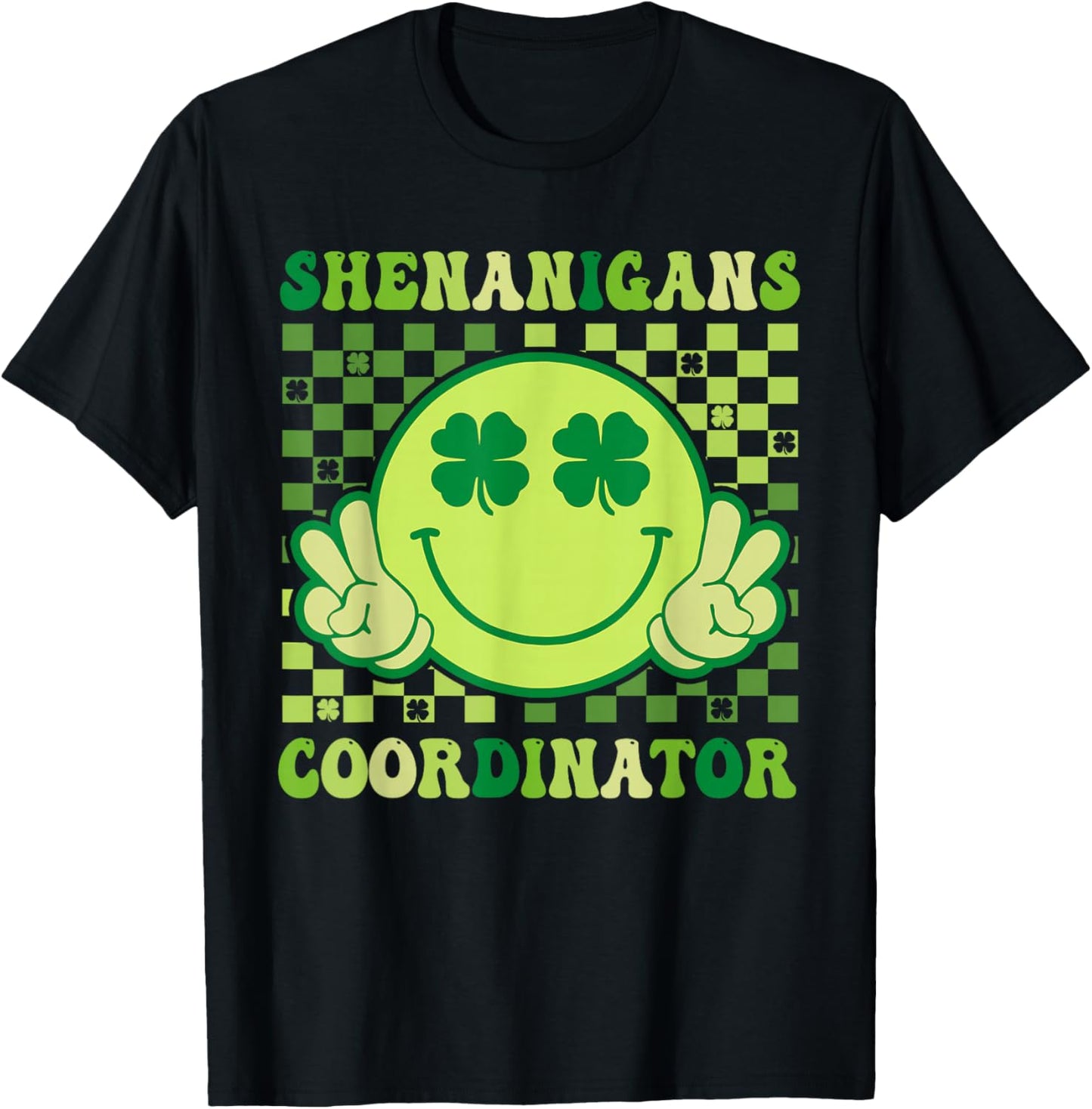 Shenanigans Coordinator Retro Smile Shamrock St Patricks Day T-Shirt - T-Shirt | Black