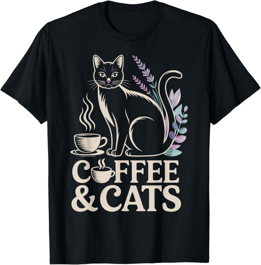 Coffee and Cats T-Shirt - T-Shirt | Black