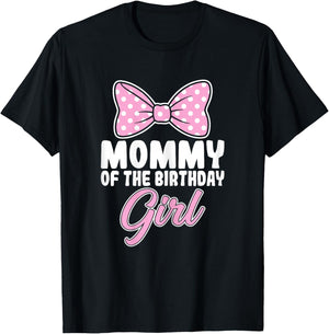 Mommy of The Birthday Girl Pink Bow Birthday Party Mom T-Shirt - T-Shirt | Black