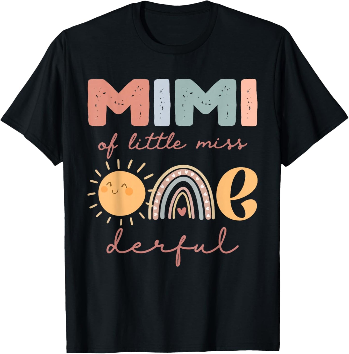Mimi of Little Miss Onederful First Birthday Boho Rainbow T-Shirt - T-Shirt | Black