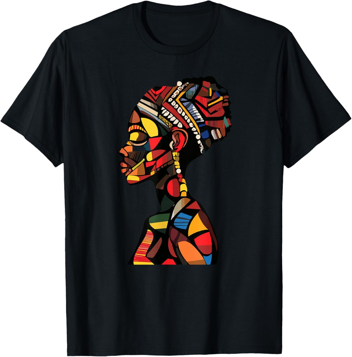 African Queen Profile Colorful Afrocentric Woman T-Shirt - T-Shirt | Black