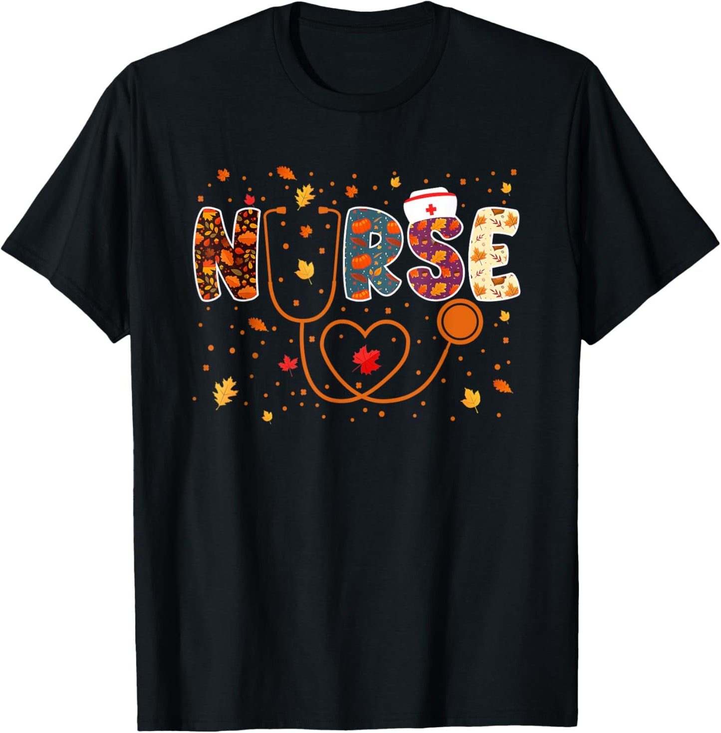 Nursing Thanksgiving Day Stethoscope Fall Nurse Costume T-Shirt - T-Shirt | Black