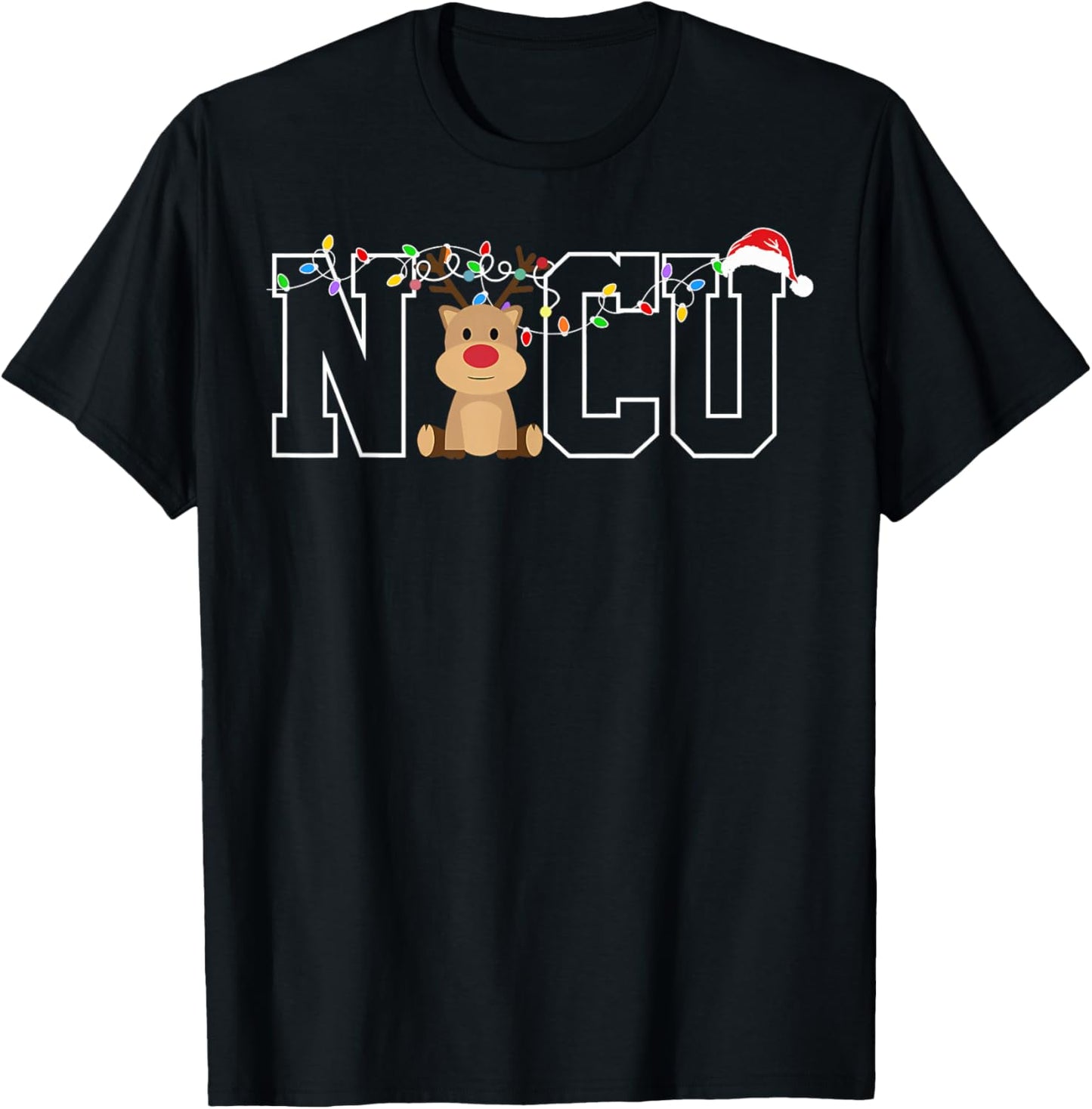 Nicu Nurse Christmas Reindeer Festive Nurse Gift T-Shirt - T-Shirt | Black