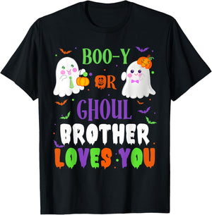 Boo-y Or Ghoul Brother Loves You Boo Halloween Baby Gender T-Shirt - T-Shirt | Black