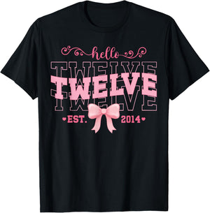 Cool Hello Twelve Est 2014 Pink Coquette Bow 12 Birthday T-Shirt - T-Shirt | Black