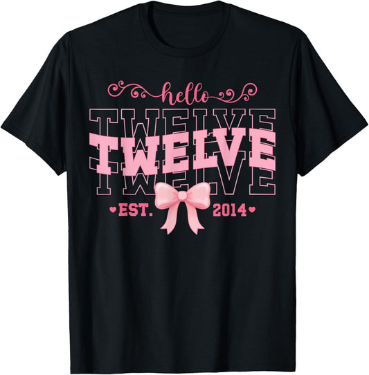 Cool Hello Twelve Est 2014 Pink Coquette Bow 12 Birthday T-Shirt - T-Shirt | Black