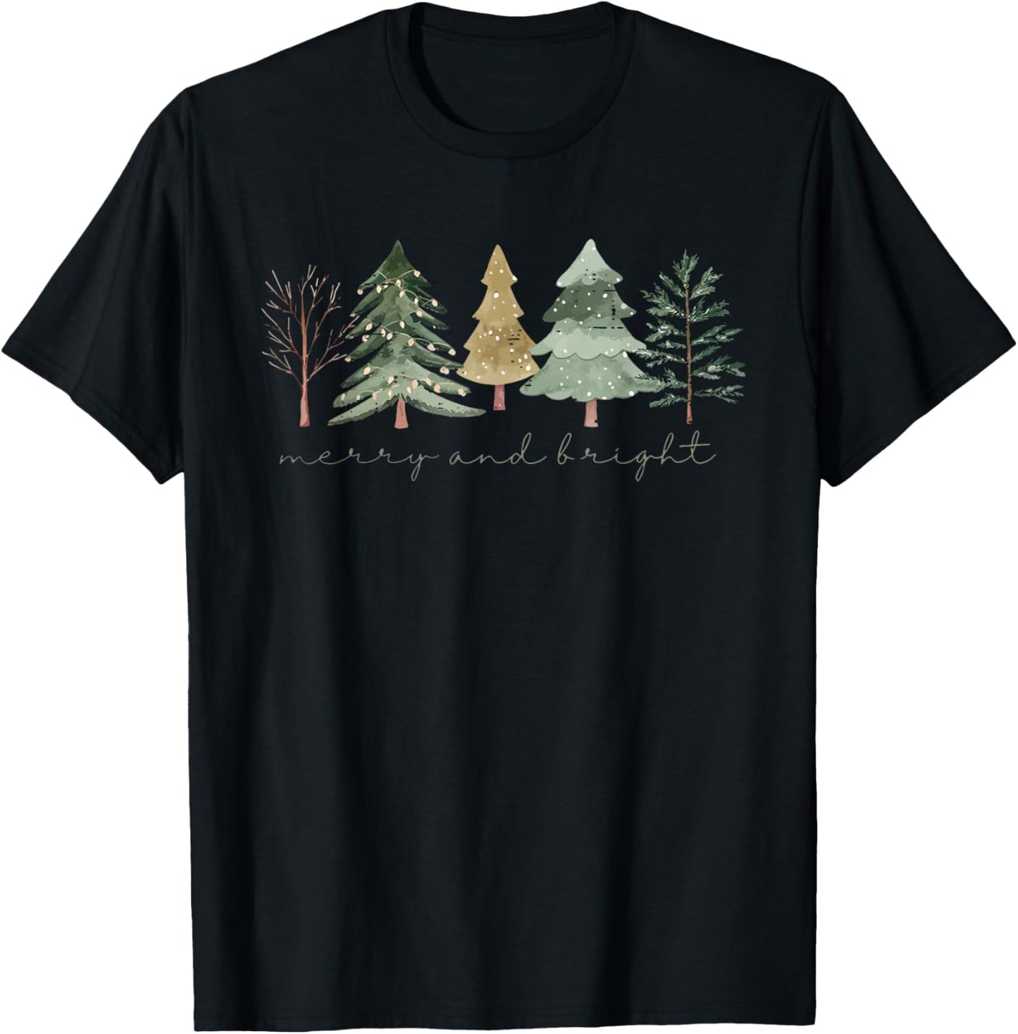 Vintage Merry and Bright Christmas Tree Cute Xmas Holiday T-Shirt - T-Shirt | Black