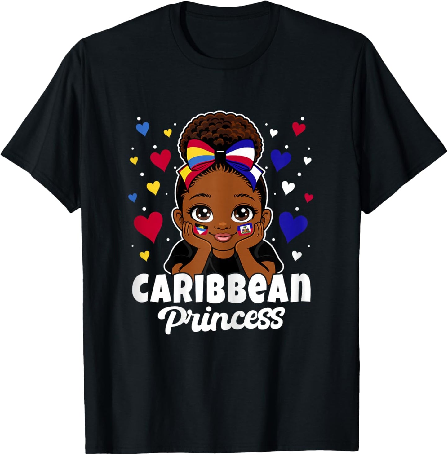 Caribbean Princess Girl Antigua and Haiti Flag Heritage T-Shirt - T-Shirt | Black