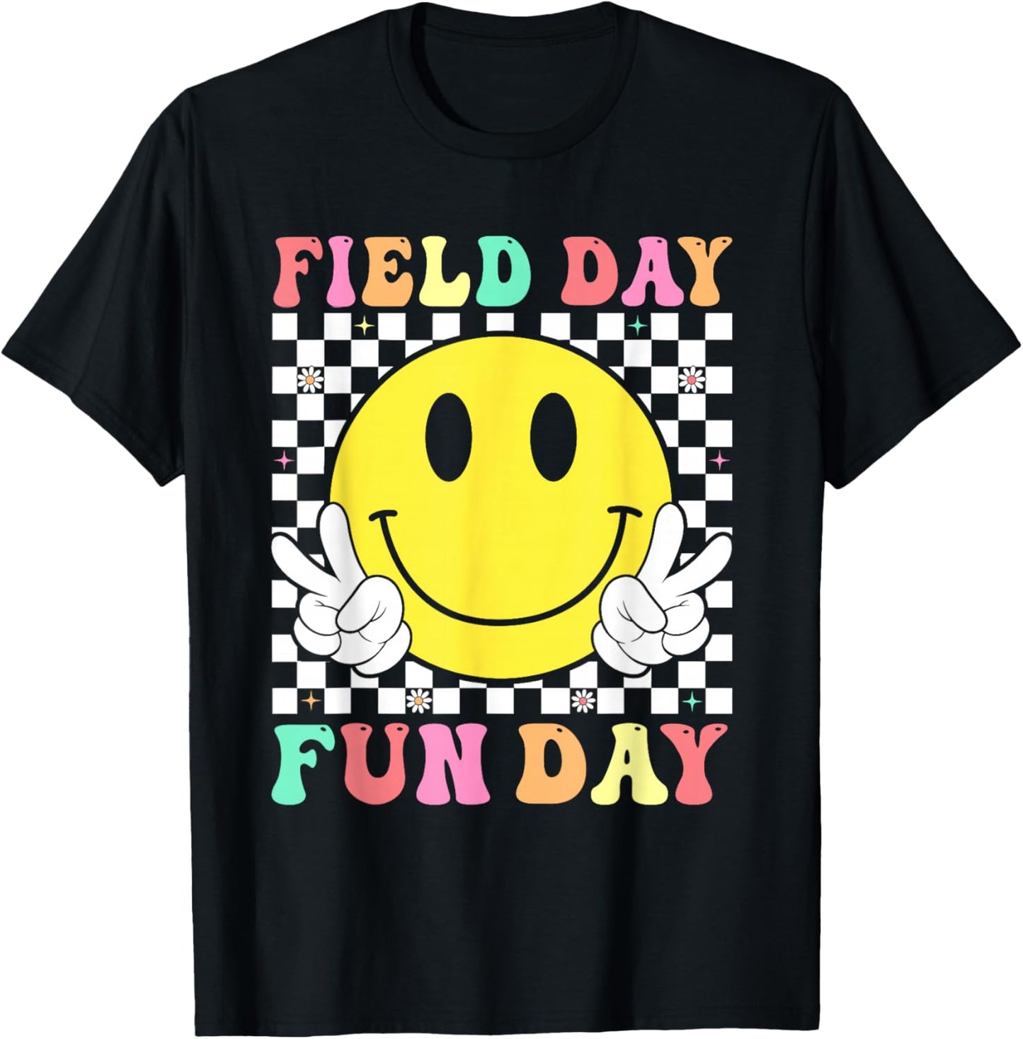 Field Day Fun Day Retro Smile Teacher Kids Field Day 2026 T-Shirt - T-Shirt | Black