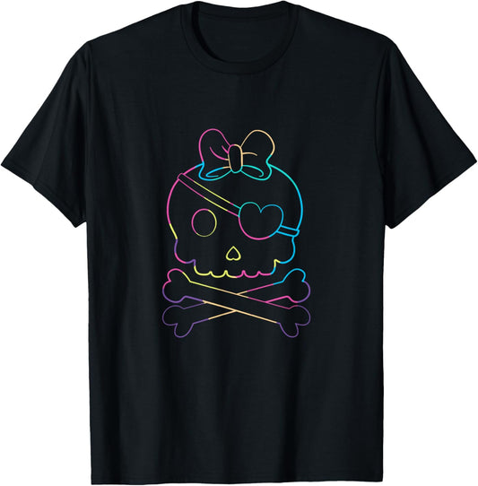 Pirate Skeleton Halloween Cute Pirate Girl T-Shirt - T-Shirt | Black