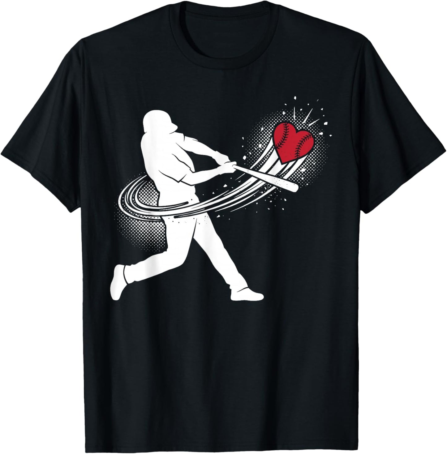 Valentines Day Baseball Batter Silhouette Heart T-Shirt - T-Shirt | Black