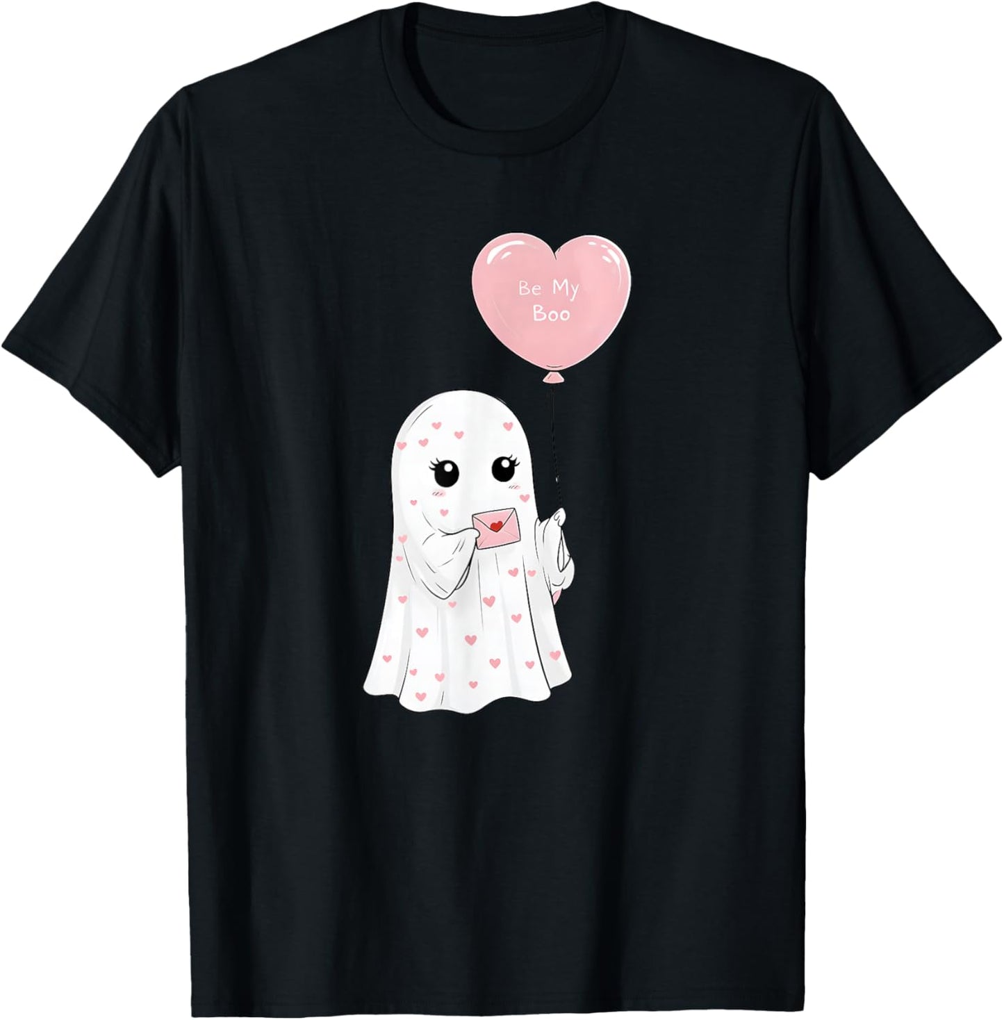 Cute Valentine Ghost Be My Boo Heart Balloon T-Shirt - T-Shirt | Black