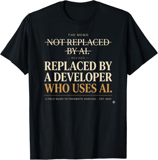 Not Replaced By AI Funny Developer Programmer T-Shirt - T-Shirt | Black