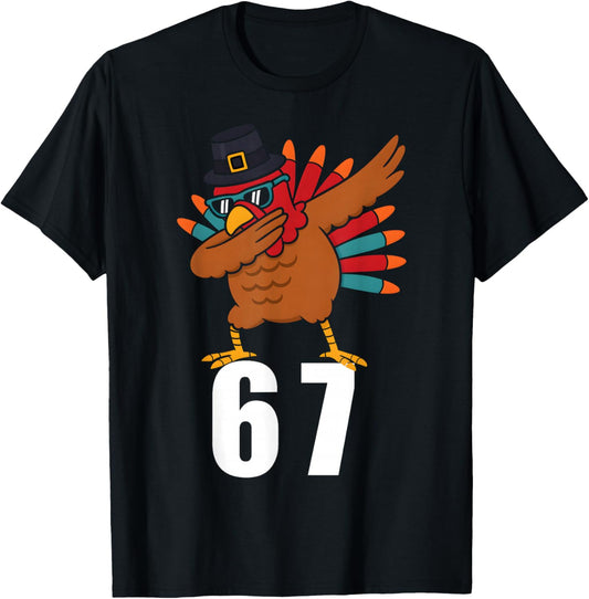 67 Thanksgiving Dabbing Turkey Boys Kids Six Seven Funny T-Shirt - T-Shirt | Black