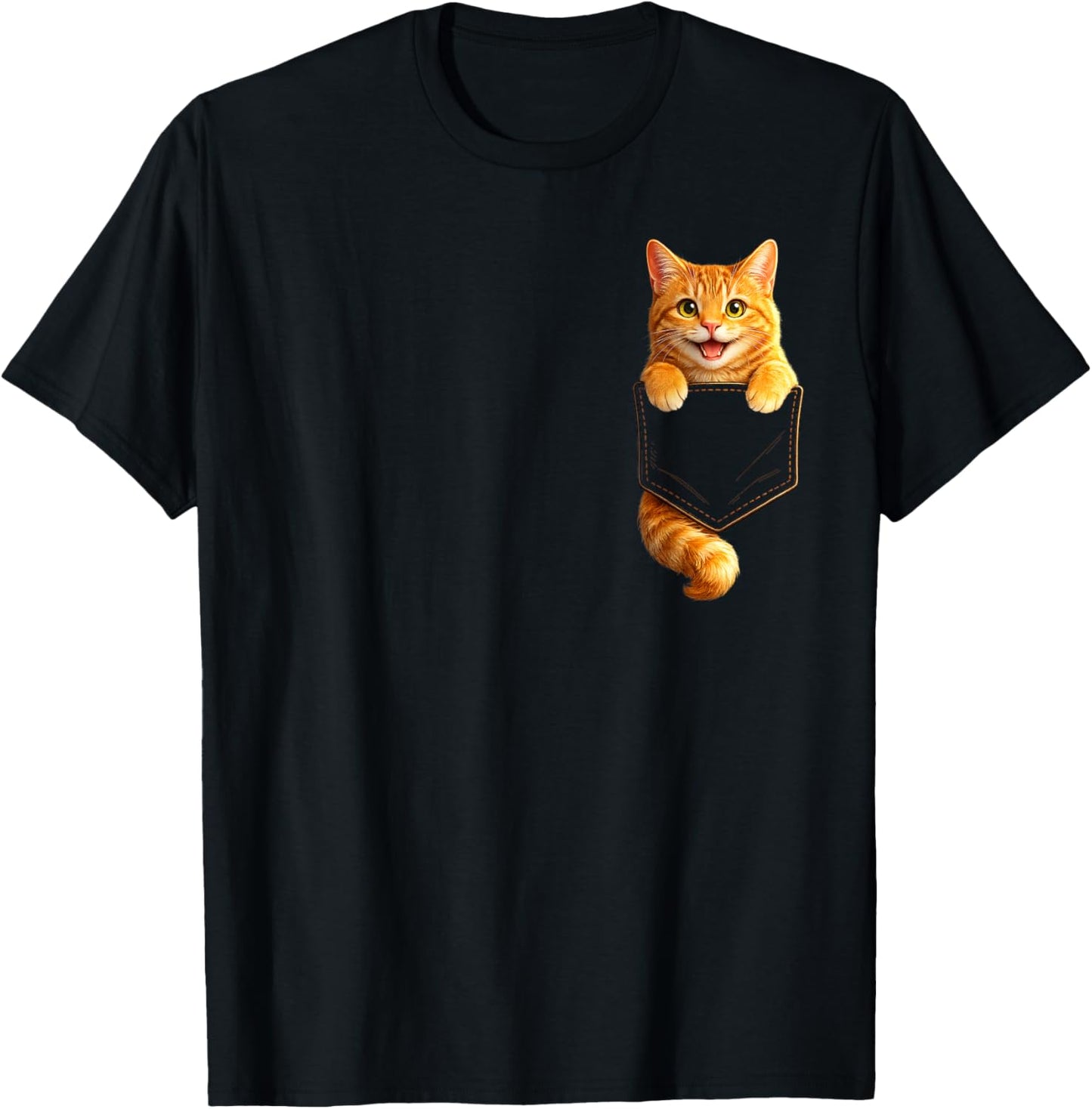 Cute Orange Pocket Kitty Funny Cat Lover Design T-Shirt - T-Shirt | Black