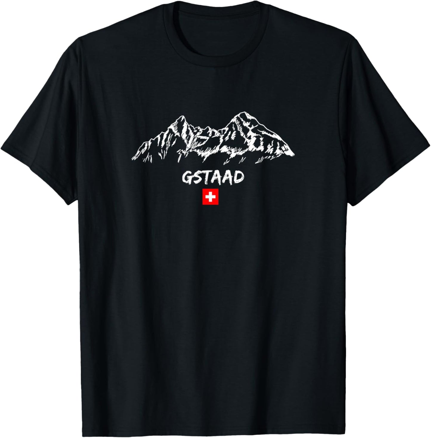 Alpen Mountain Panorama Ski Holiday Apres-Ski Gstaad T-Shirt - T-Shirt | Black