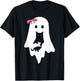 Cute Ghost Black Cat Pink Bow Funny Vintage Spooky Halloween T-Shirt - T-Shirt | Black