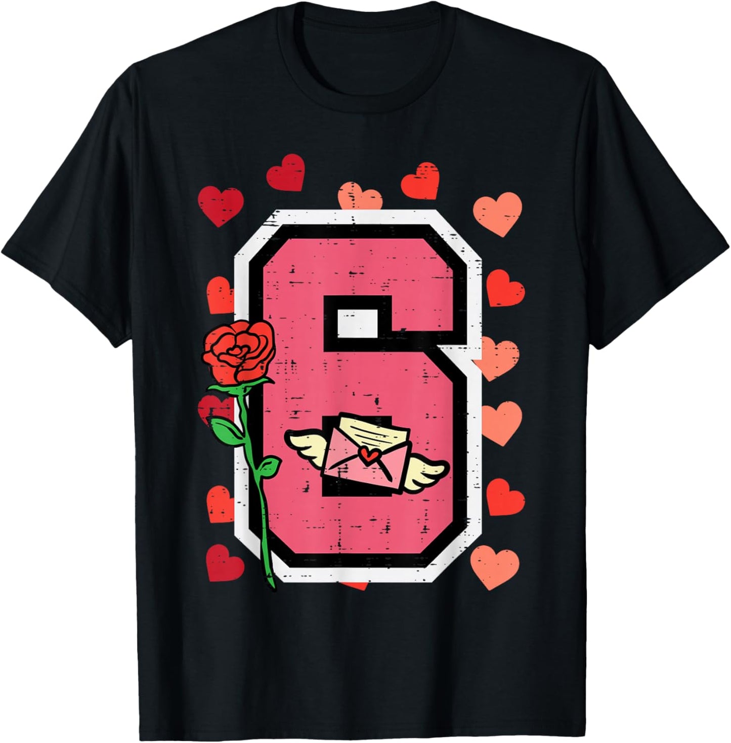 Number 6 Valentines Day 6 7 Matching Couple Kids Boys Youth T-Shirt - T-Shirt | Black