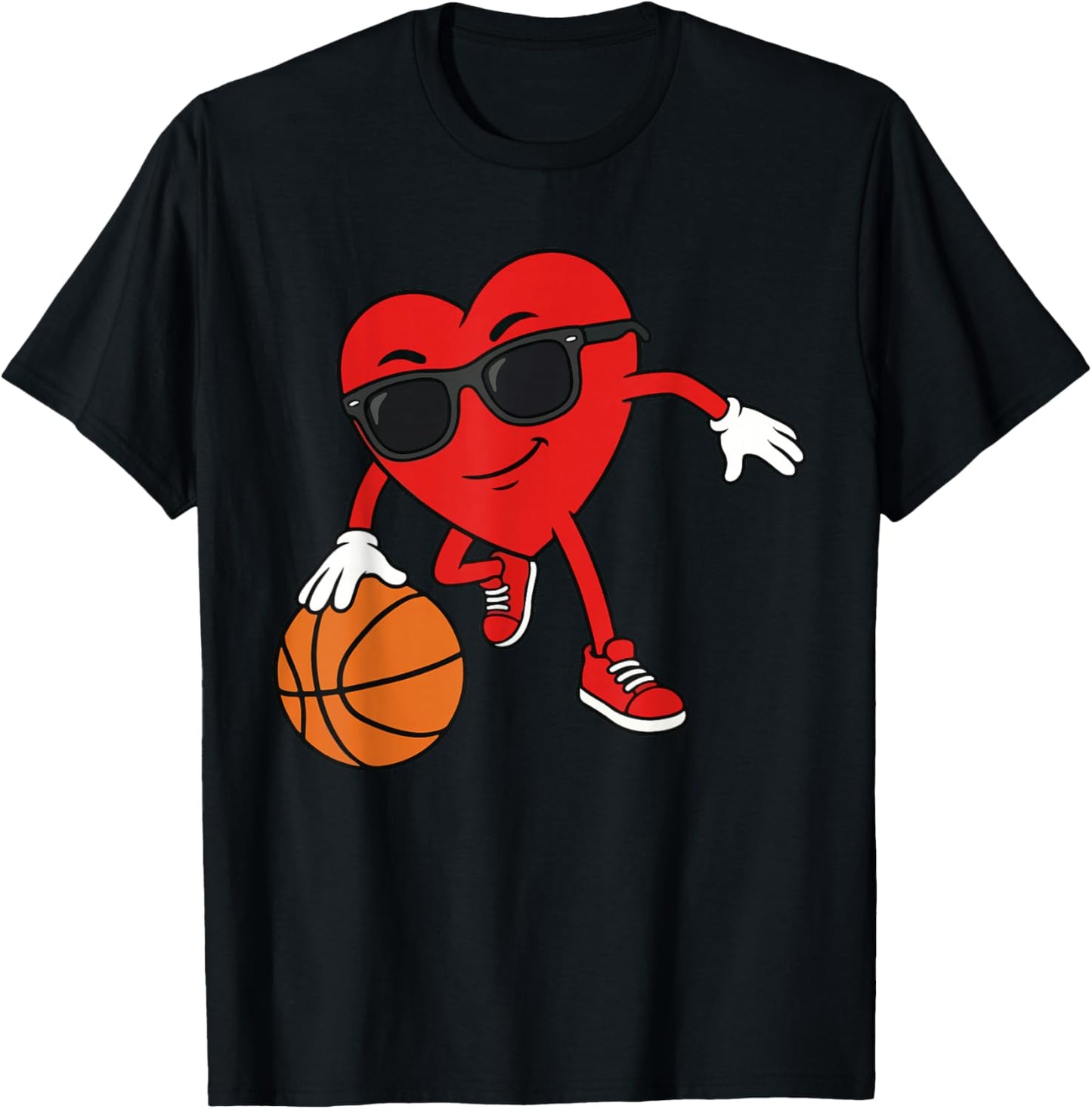 Valentines Day Basketball Heart Playing Basketball Boys Kids T-Shirt - T-Shirt | Black